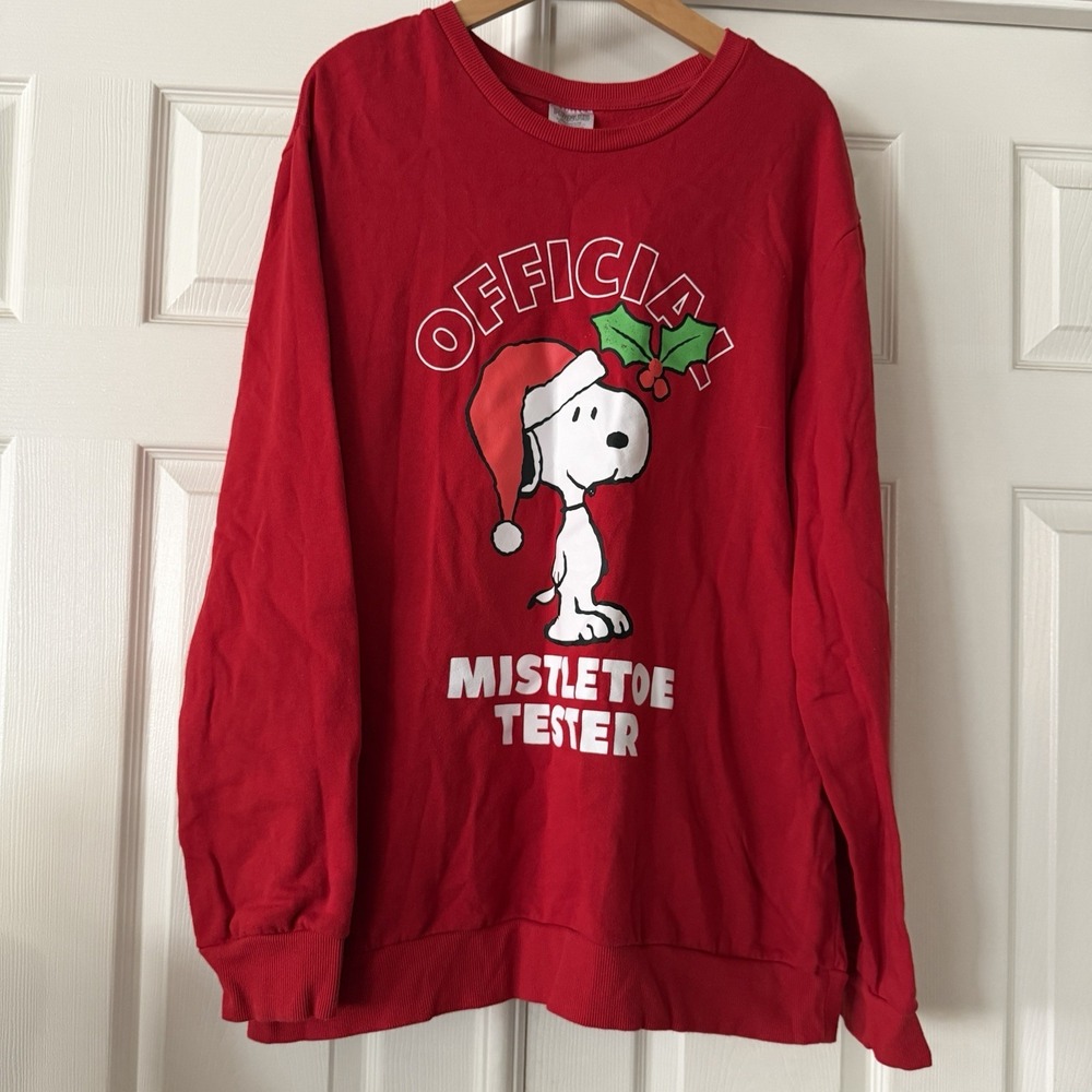 Peanuts Snoopy Christmas Sweatshirt Mens 2XL Red Mistletoe Tester Holiday